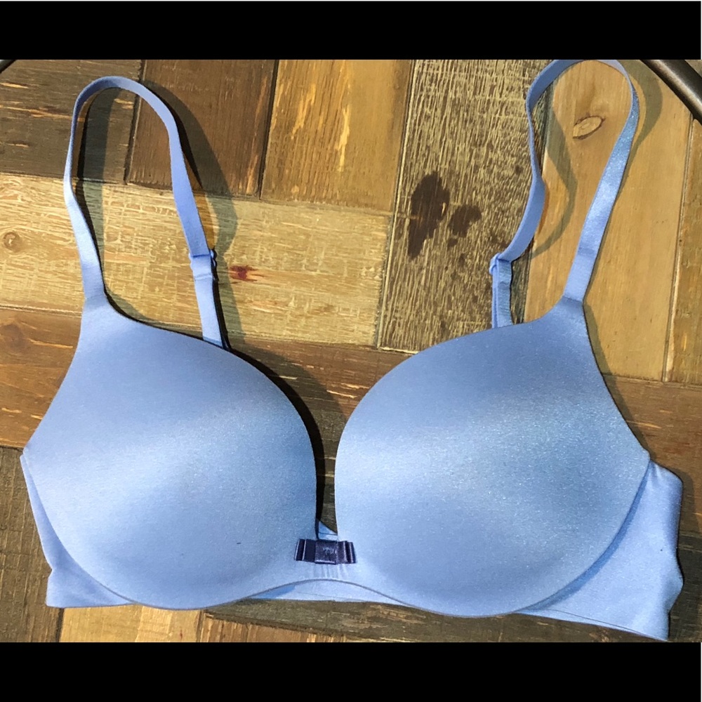 Light blue silky plunge push up bra